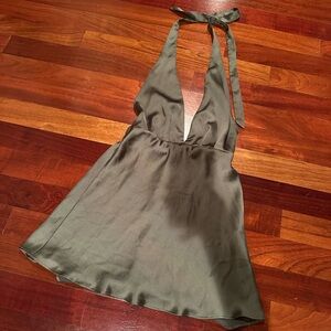 Zara Olive Halter Dress